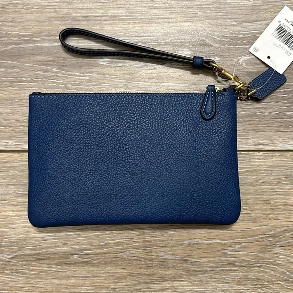 COACH WRISTLET PEBBLE LEATHER TRUE BLUE SMALL NWT - Picture 2 of 7